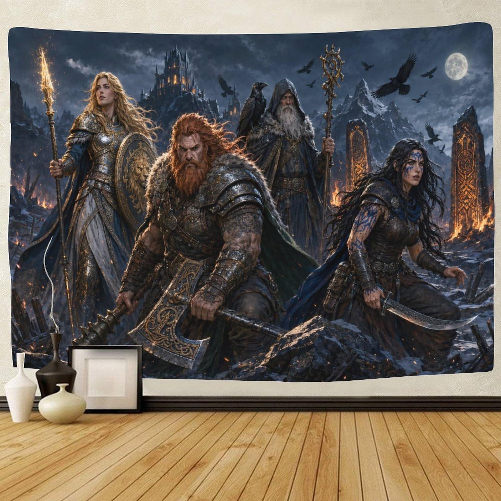 GPMNBCXZK Norse Mythology Viking Warriors Tapestry for Bedroom 3D Print Wall Hanging Decor Tapestries Poster Home Decoration Bedroom Dorm 70cmx100cm