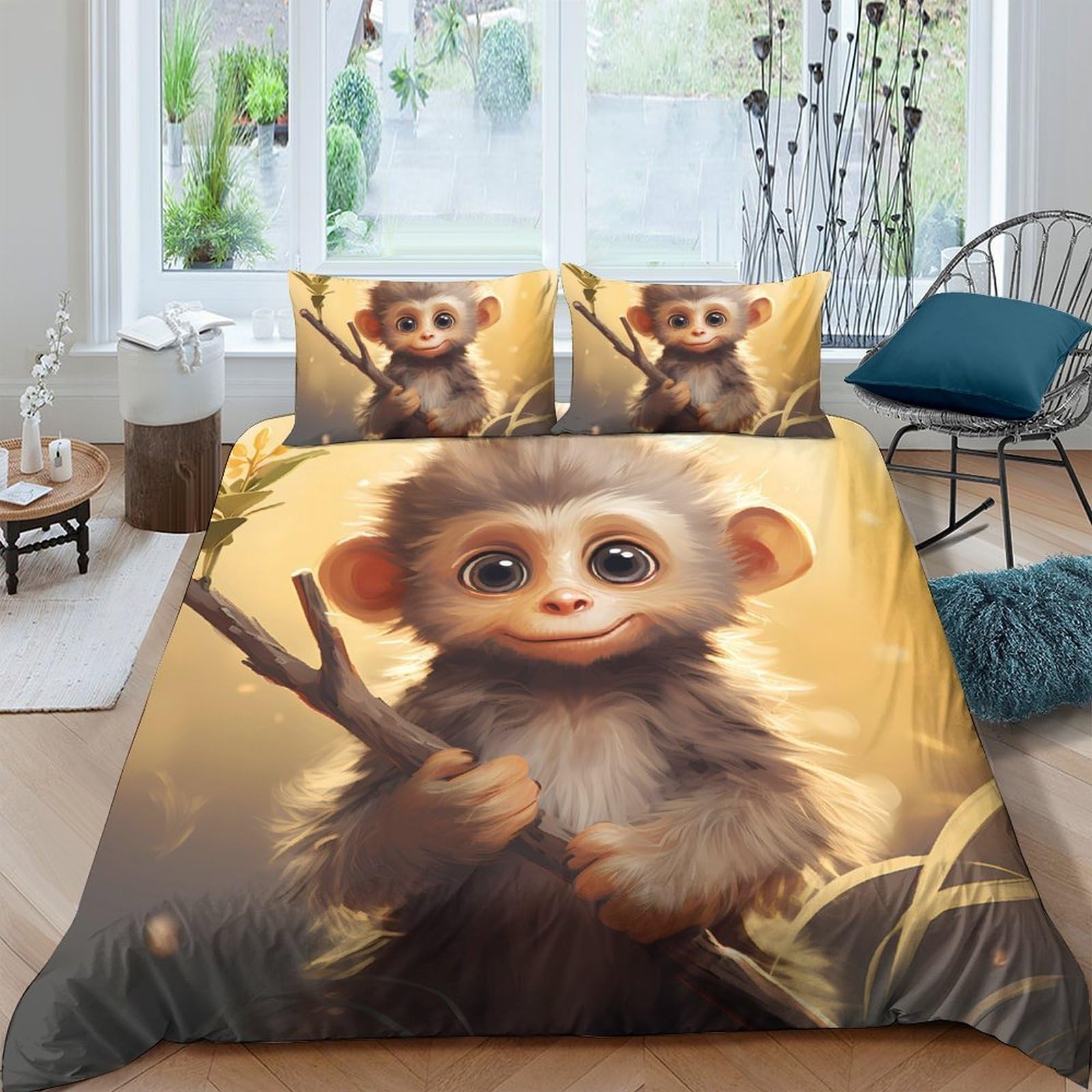 Ctjqhvkz Style-8 3D Printed Cute Monkey Fitted Sheet Microfiber Animal Forest Bed Cover For Bedroom Dorm Mattress Protection Decor Single（135X200cm）