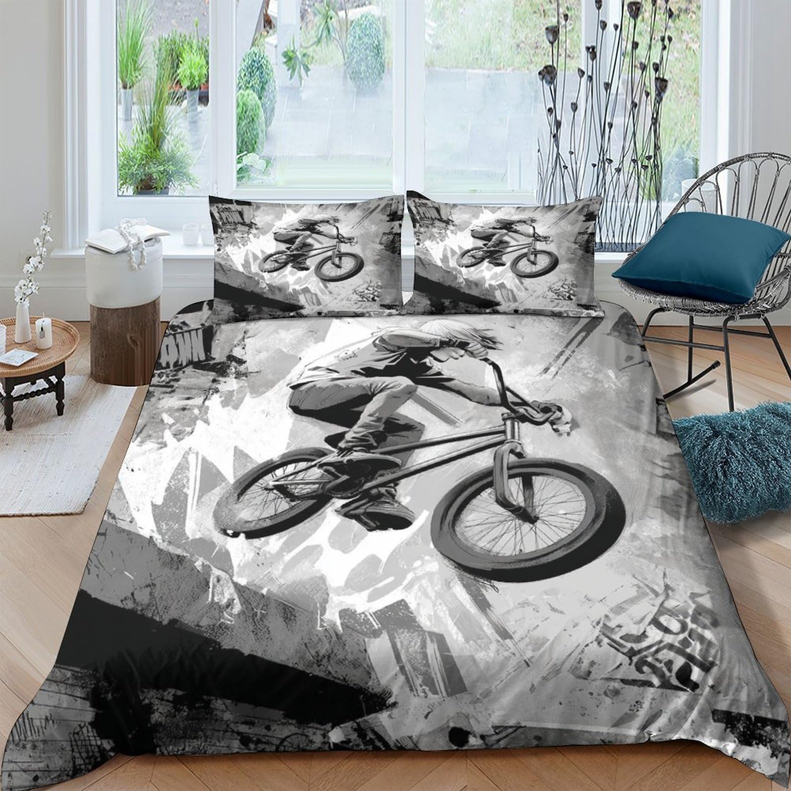 Unrxjzlvm Style-6 3D Bmx Bike Duvet Microfiber Bedding Teens Students Gift