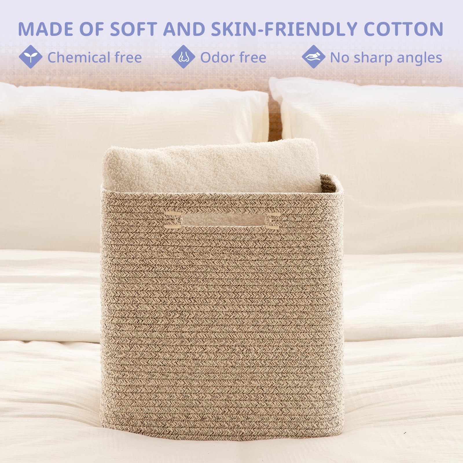 OIAHOMY Cestas de almacenamiento tejidas de cuerda de algodón para organizar, 33 x 33 cm, 2 unidades, color marrón