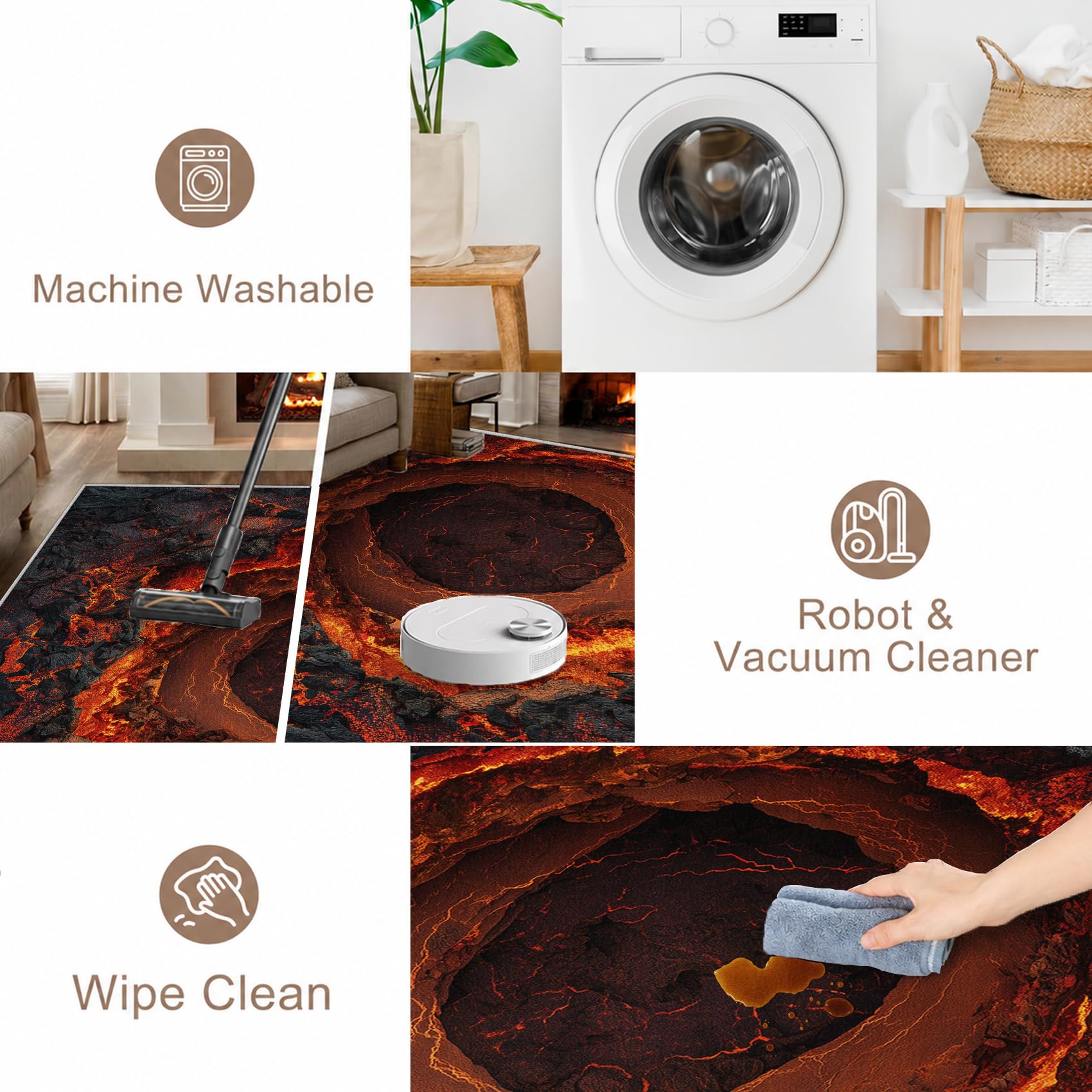 Tapis de Salon 90x150 Illusion d'optique 3D Tapis Chambre Lave Volcan