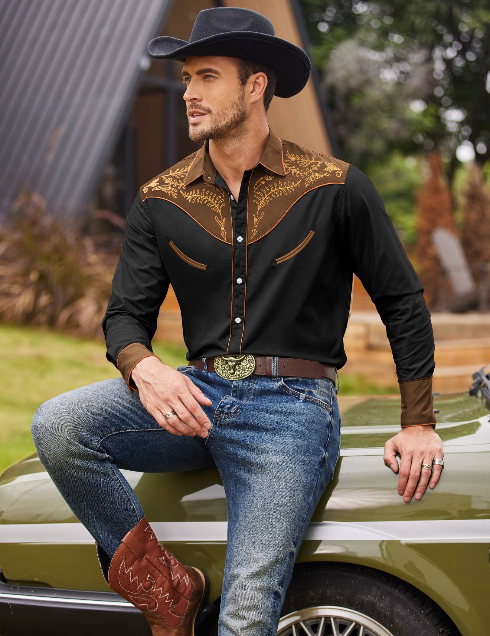 COOFANDY Herren Western-Stil, Retro Retro, Western