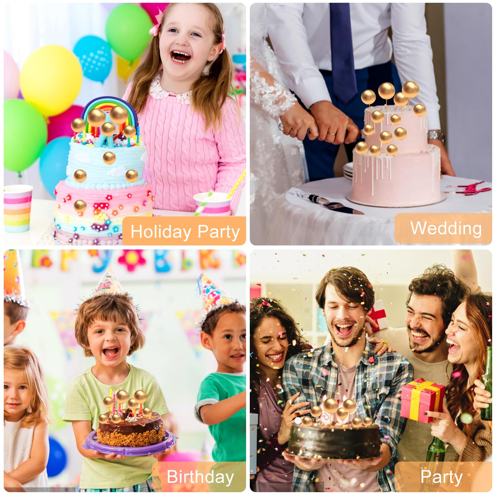 JIASHA 108 Pezzi Topper Torta Sfera in Schiuma,Mini Topper Torta Palloncino Cupcake Perle Balls Topper Foam Ball Torta Palloncino Cake Topper,per Anniversario,Matrimonio,Compleanno (Oro)