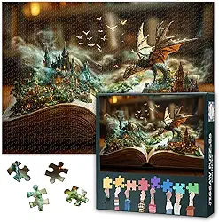 Jigsaw Puzzle Dragon and Castle Artwork Puzzles Jigsaw Puzzle Epic Adventure 1000 Piece Puzzles Fantasy Book Art Crafts Challenging but Fun Creative Gift Dragon Wall Decor(50.5x70.5cm)