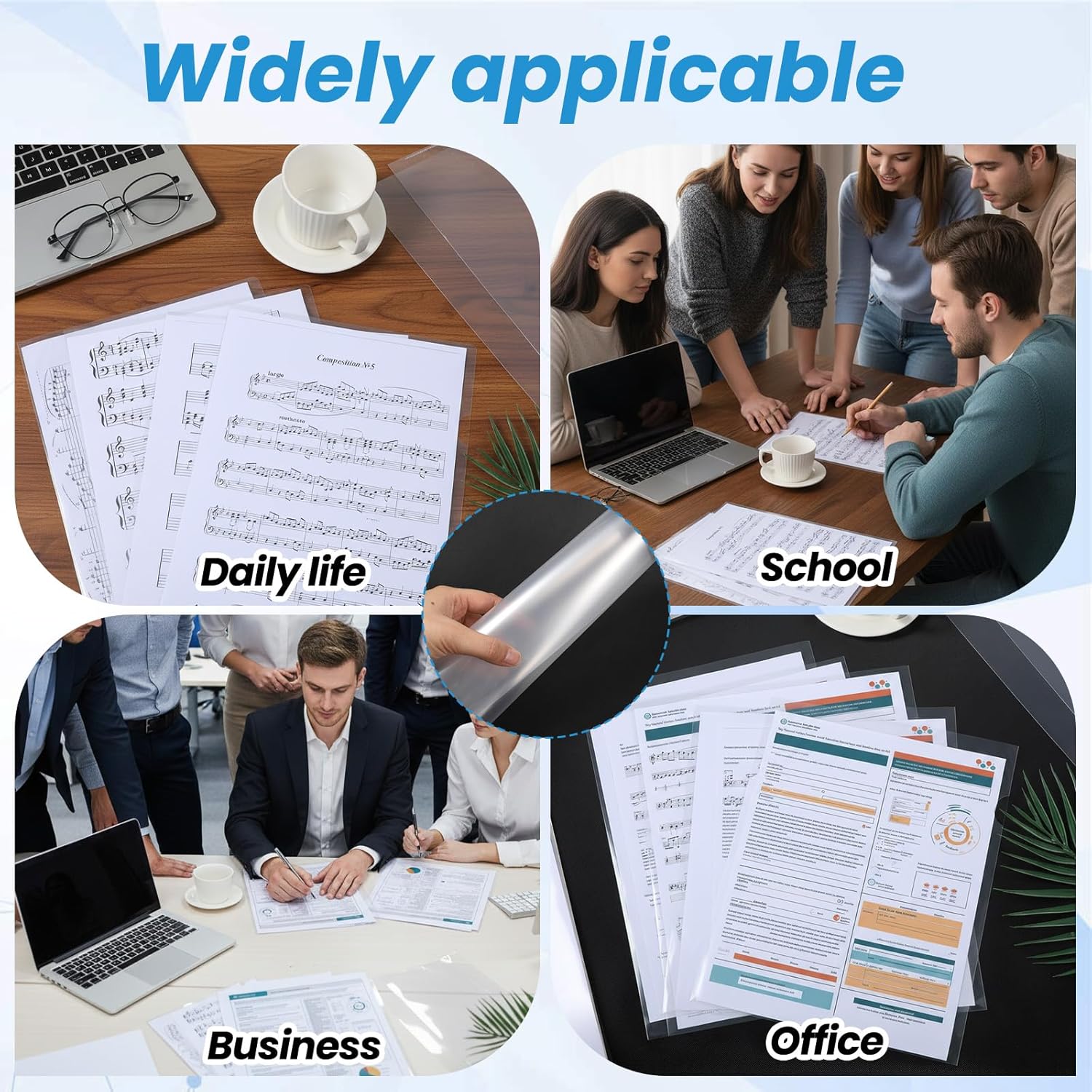 100 Pcs Clear Document Folders Bulk, L-Type Plastic Copy Safe Project Pockets for A4 Paper Waterproof Folders Sleeves for Home, School, Office