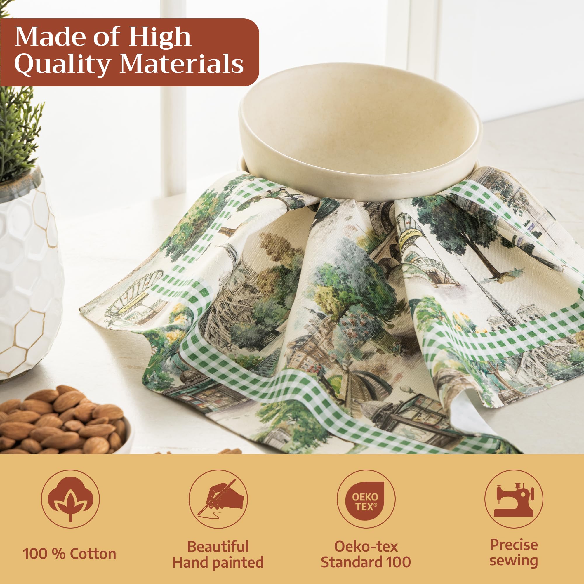 Maison d'Hermine Set di 4 tovaglioli di stoffa, 100% cotone, riutilizzabili, quadrati, lavabili, per cene, feste, matrimoni, ristoranti, Primavera Estate (Paris Voyage, 45 cm x 45 cm)