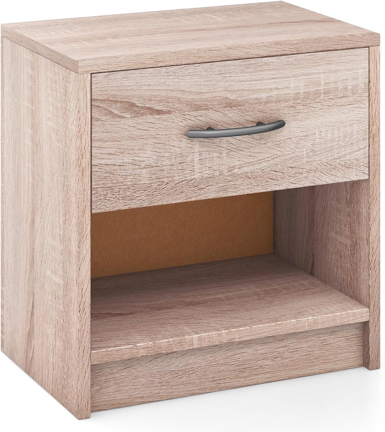 Giantex Night Stand with Drawer, Wood Rustic End Table with Open Storage Shelf for Bedroom, Compact Floor Sofa Side Table for Small Spaces, Farmhouse Bedside Table for Home Office, Light Oak