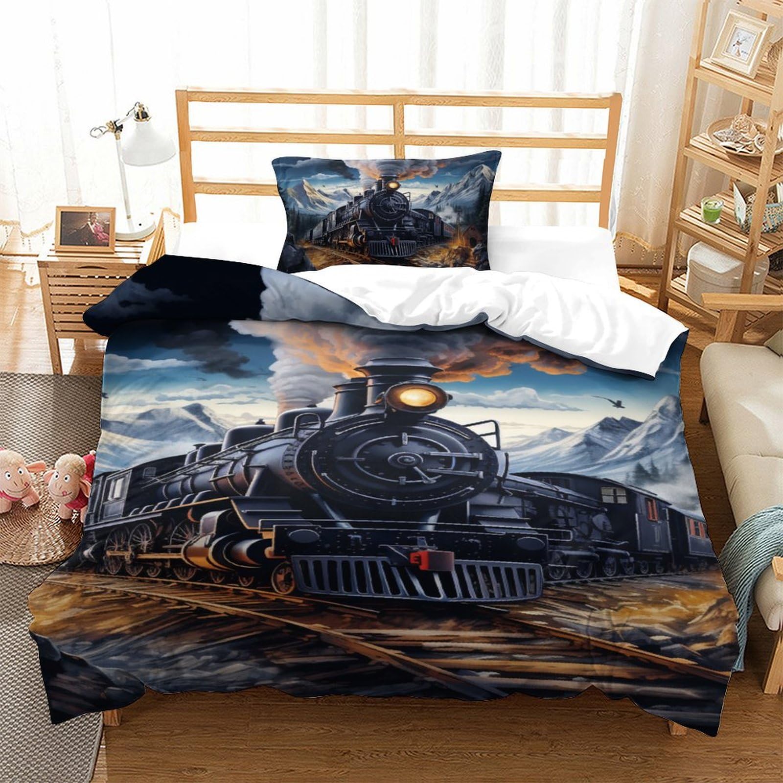Housse de couette train pour lit enfant simple et doux