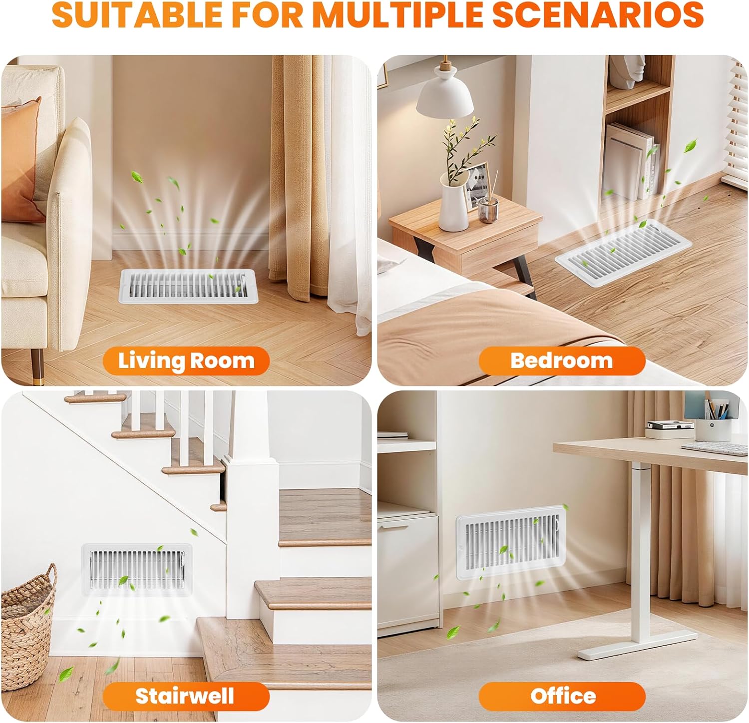 4x10 Floor Register, Heavy Duty Steel Walkable Floor Vents, Easy Adjust Air Supply Lever, Vent Covers for Home, for Sidewall and Floor White 6 Pack