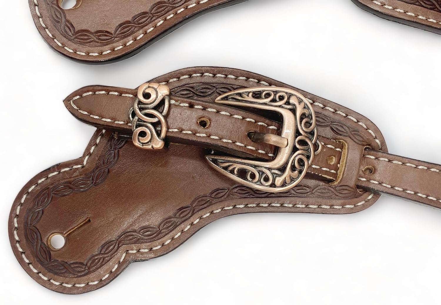 Men's Western Spur Strap Set, Tooled Leather, Dark Brown, Concho Accents, Argentina Cow Leather