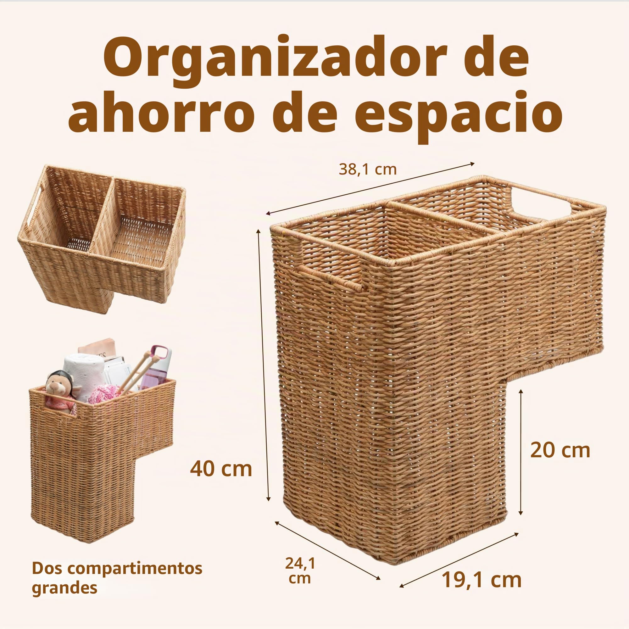 KOUBOO Wicker Stair Step Basket, Dark Brown_P, ratán y Mimbre, Natural, 38.1 x 24.13 x 40.005000000000003 cm