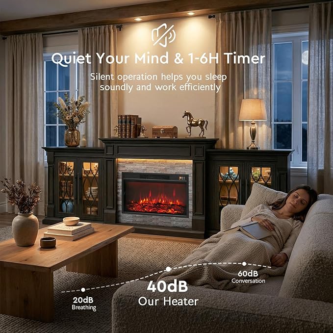 Mueble TV con Chimenea Eléctrica LGHM 104", Negro, 1400W miniatura 7