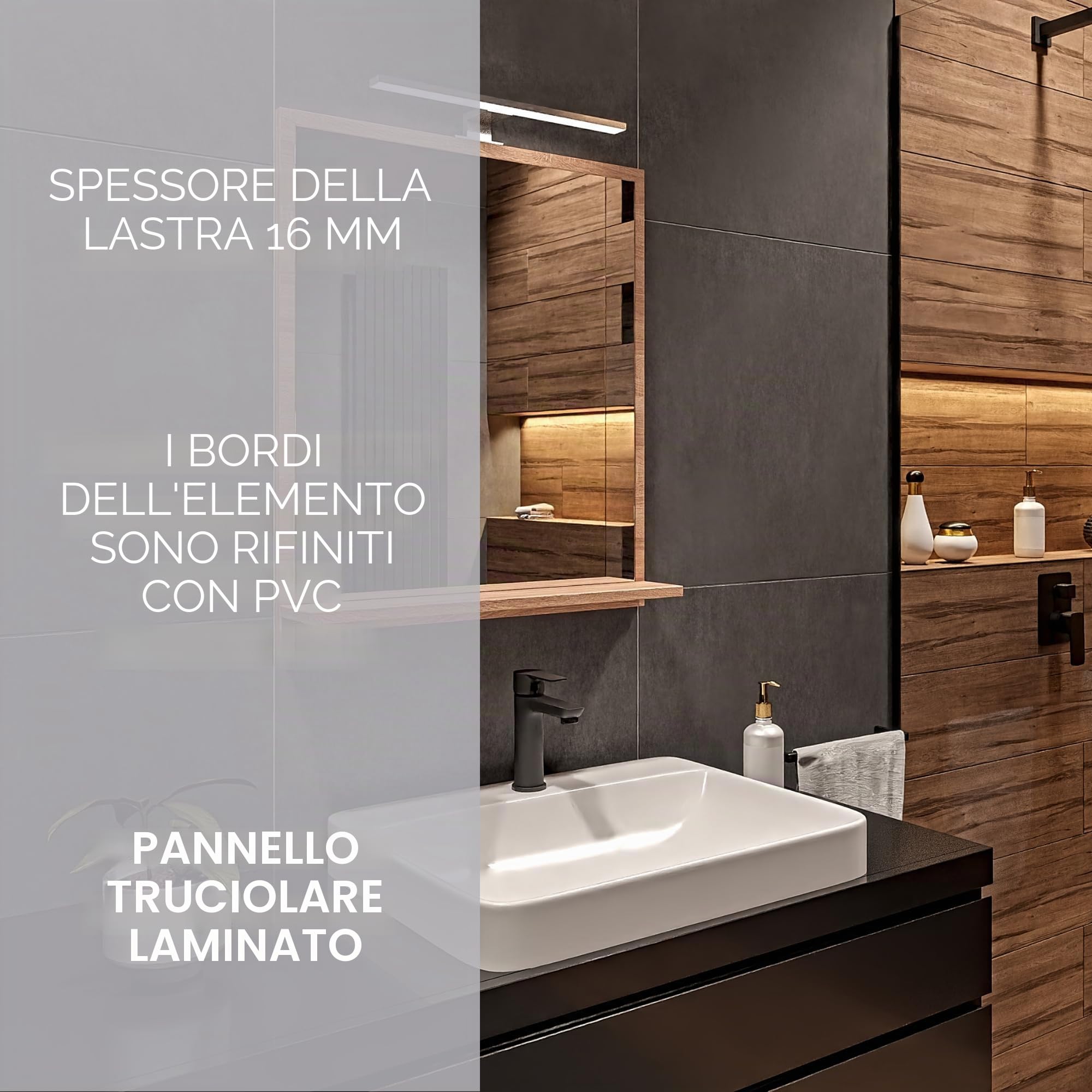 Specchio Bagno con Luce da Parete Sonoma A: 70 cm x L: 60cm con Mensola - Specchio da Bagno LED Retroilluminato con Ripiani, IP44 Impermeabile la Toilette Riflesso LED 4000 K