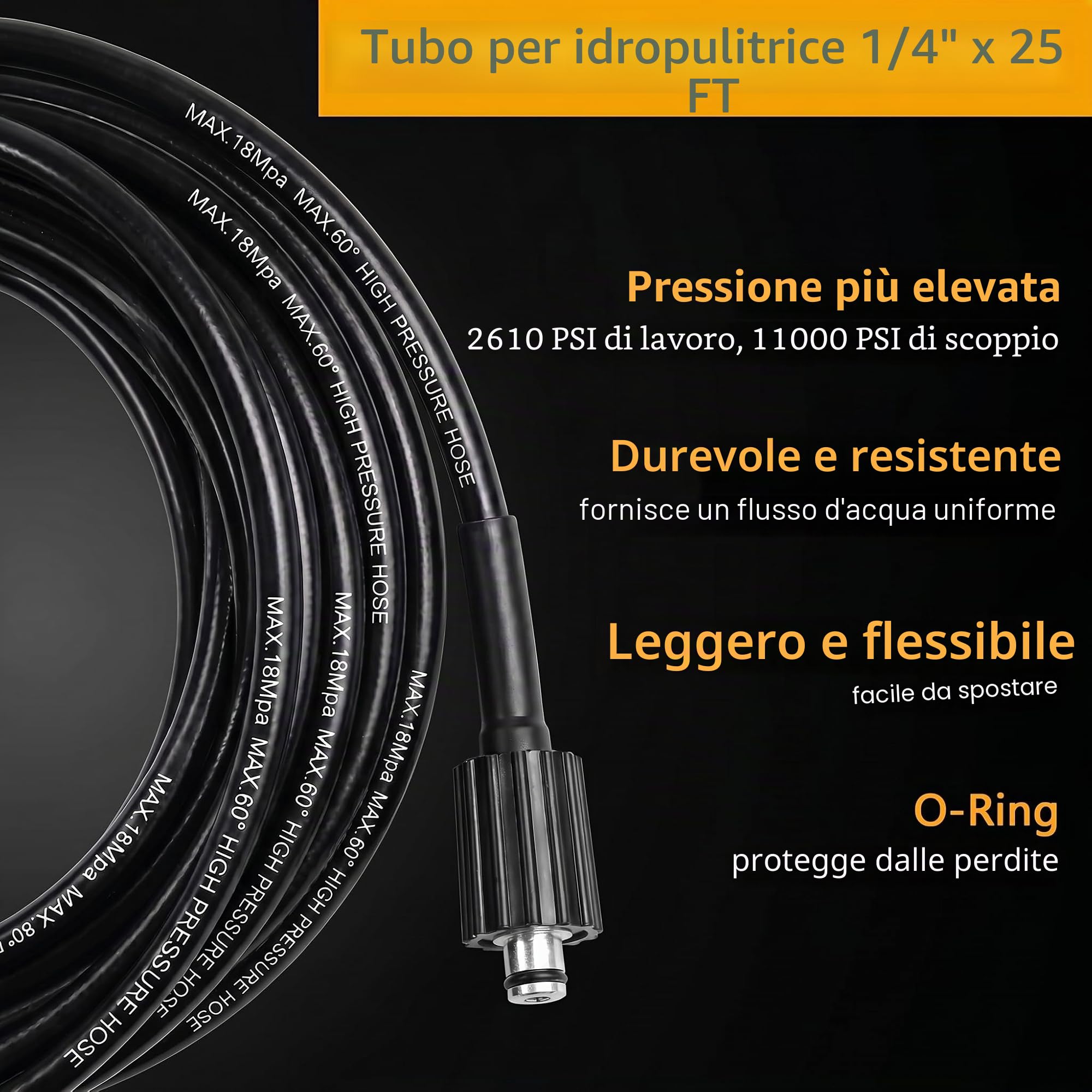 YUET Tubo di Prolunga per Lavaggio a Getto ad alta Pressione,10M 33FT 3700 PSI 255Bar M22 Femmina Tubo di Ricambio per Idropulitrice con Connettore Filettato Maschio per Karcher M22-14mm connessione