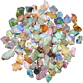 Natural 100gm A Grade Raw Ethiopian Opal Rough Gemstones Lot Multi Fire Welo Opal Stones for Tumbling & Jewelry Making Supplies Healing Crystals Gems Rocks Loose Gemstones