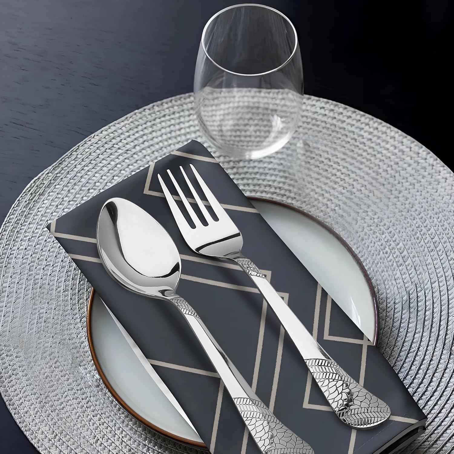 12 Pieces Stainless Steel Cutlery Set, 16 cm, Premium Cutlery for Home & Kitchen, Luxury Dining Tableware Gift for House Warming, Silver Imperial Design (6 Dinner Spoons & 6 Dinner Forks)