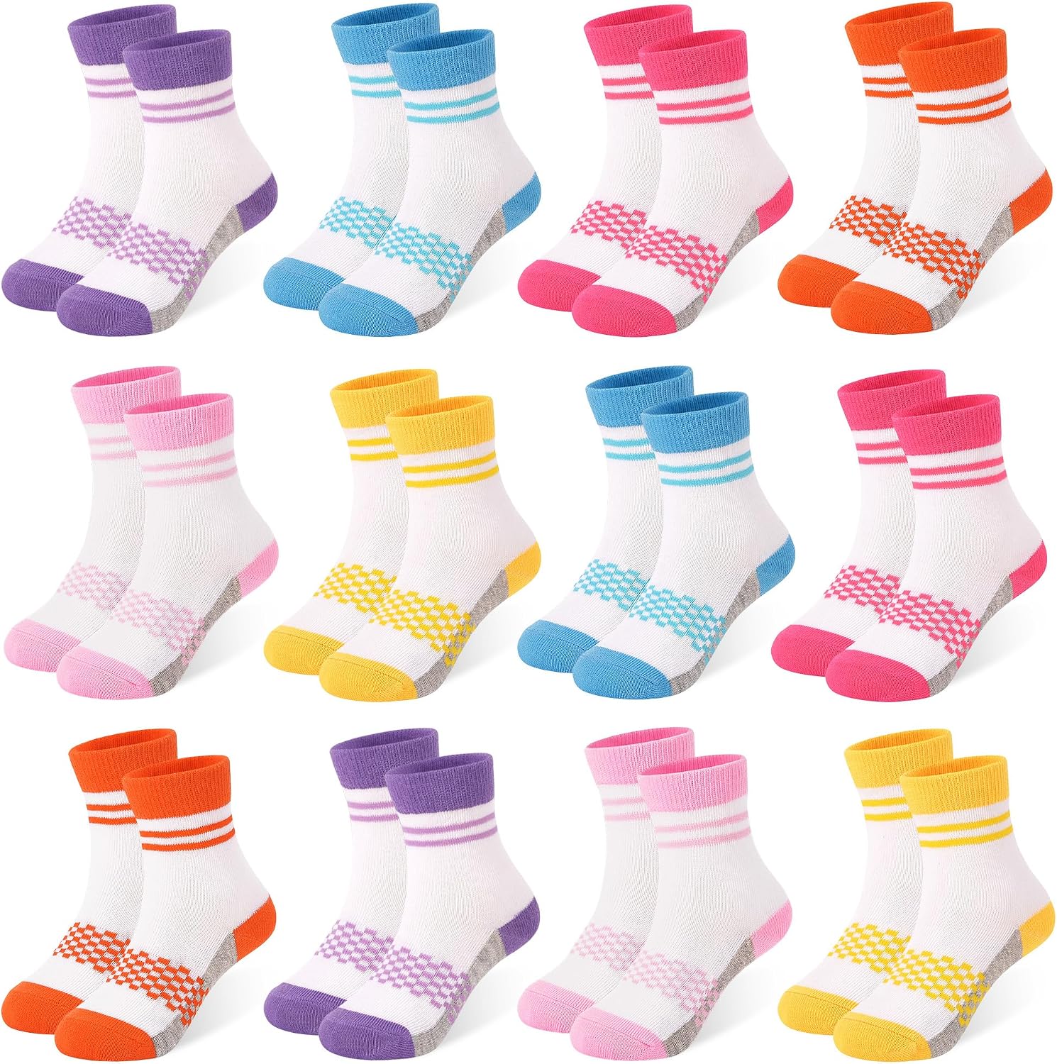 12 Pairs Girls Crew Socks,Kids Athletic School Socks Ages 2-14
