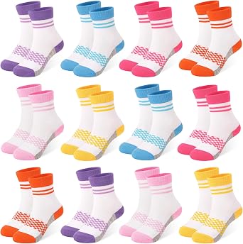 12 Pairs Girls Crew Socks,Kids Athletic School Socks Ages 2-14 | Fashion vibrant checkered patterns,perfectly fit school, sports, playdates and all daily occasions