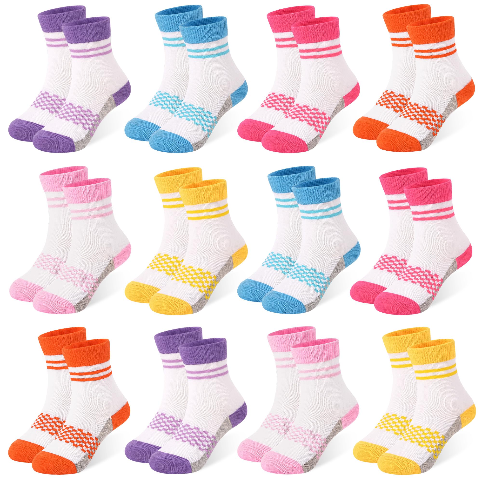 12 Pairs Girls Crew Socks,Kids Athletic School Socks Ages 2-14