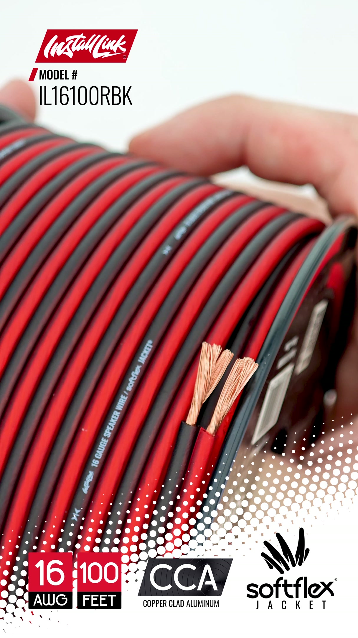 Image of Install Link 16 AWG Gauge Speaker Wire (100 Feet) Car or Home Theater (CCA) | 16 /2 Speaker Cable, 2-Conductor, Frosted Red /Black, Easy Strip, Polarity ID, for Car Audio & Home Stereo
