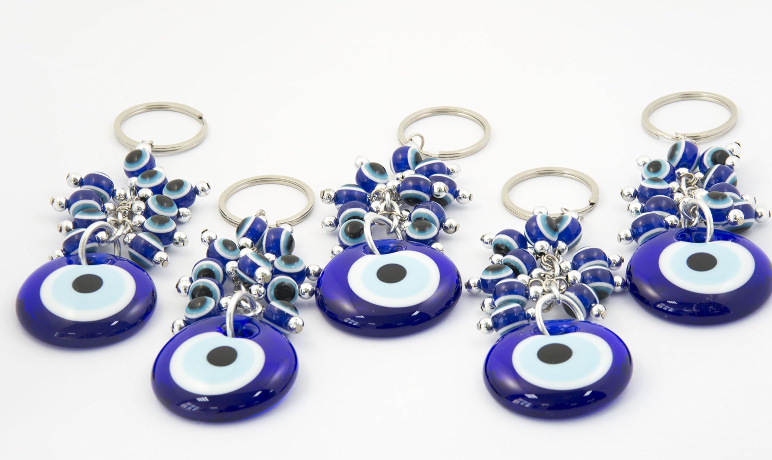 Set of 5 Turkish Evil Eye Keychain, Keyring Set, Blue Glass Lucky Eyes Charm, Evil Eye Beads Keychain, Turkish Nazar Amulet, Best Friend Gift