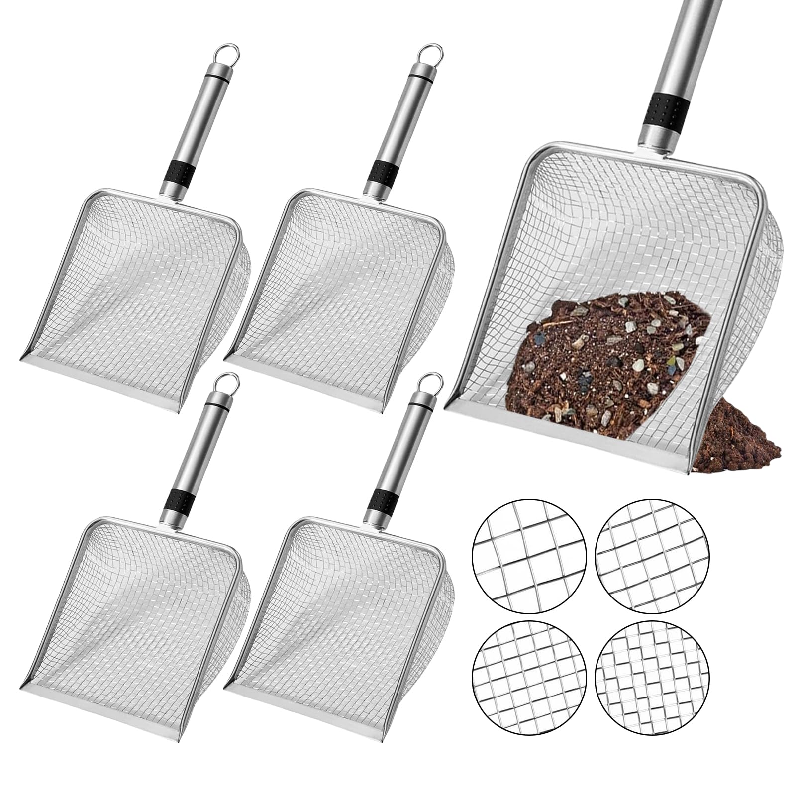 PORFOYO 4 Pezzi Colino da Giardino, Setaccio da Giardino, Setaccio Giardino, 2.0mm/2.8mm/3.8mm/5.0mm Setaccio da Giardino per Terreno Semina, Sabbia