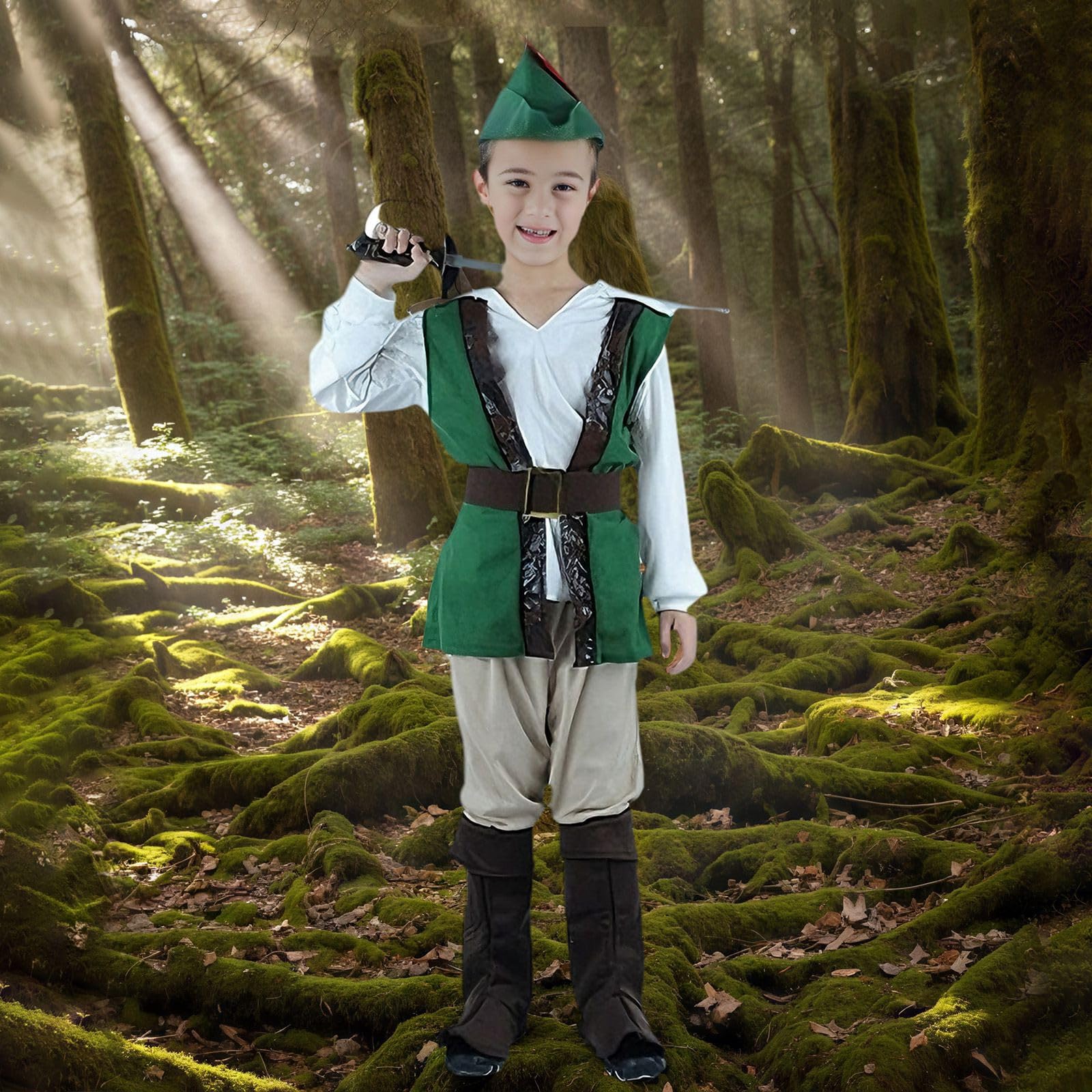 Faschingskostüme Kinder Junge Tapferes Robin Hood Kostüm Set Mit Charakteristischem Hut Umhang Und Weste Im Mittelalterlichen Stil Ideal Für Abenteuerpartys Theateraufführungen Mottopartys U