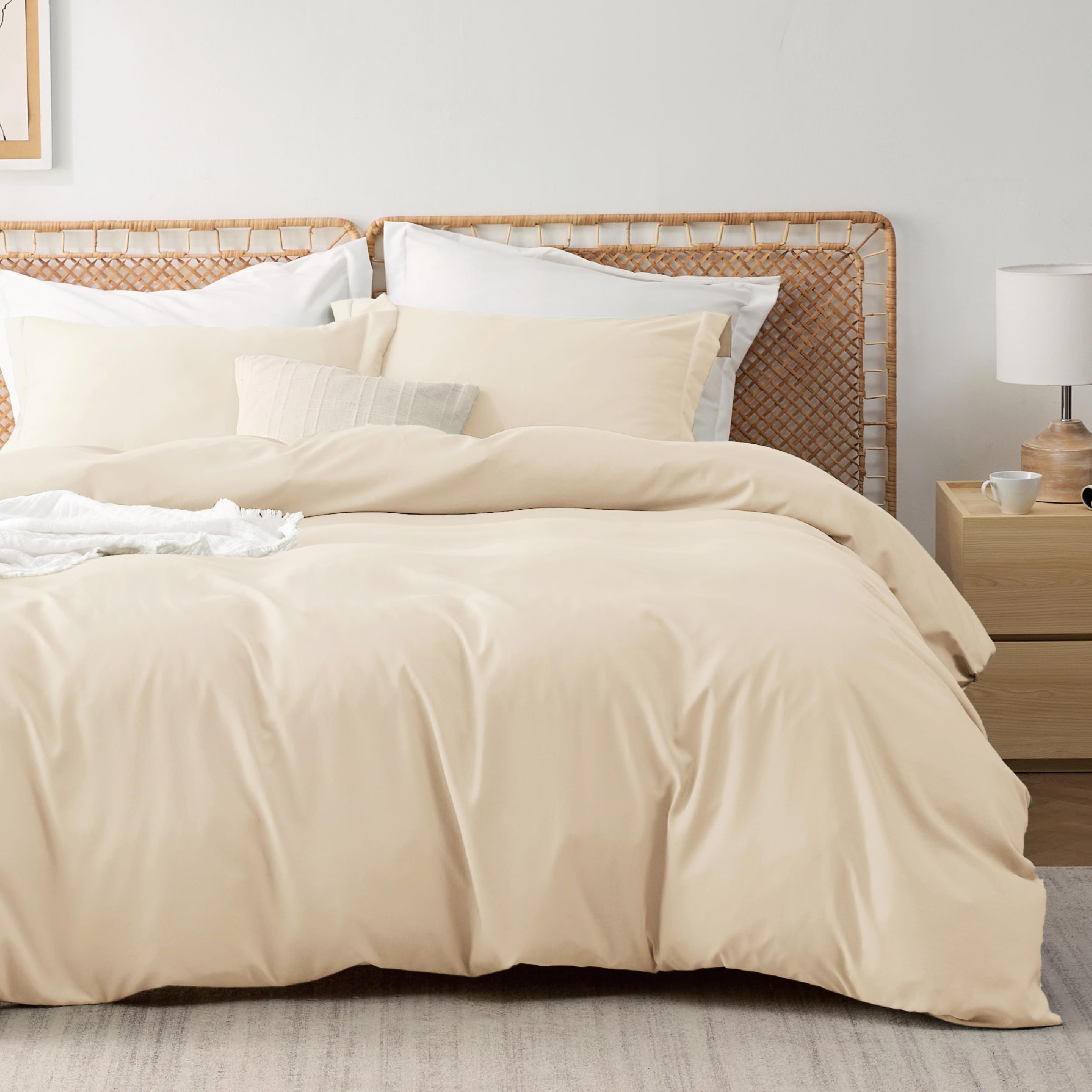 Bedsure Beige Duvet Cover King Size - Polyester & Rayon Derived from Bamboo King Duvet Cover Set, 3 Pieces, 1 Zipper Closure Duvet Cover (104"x90") & 2 Pillow Shams, Comforter Sold Separately
