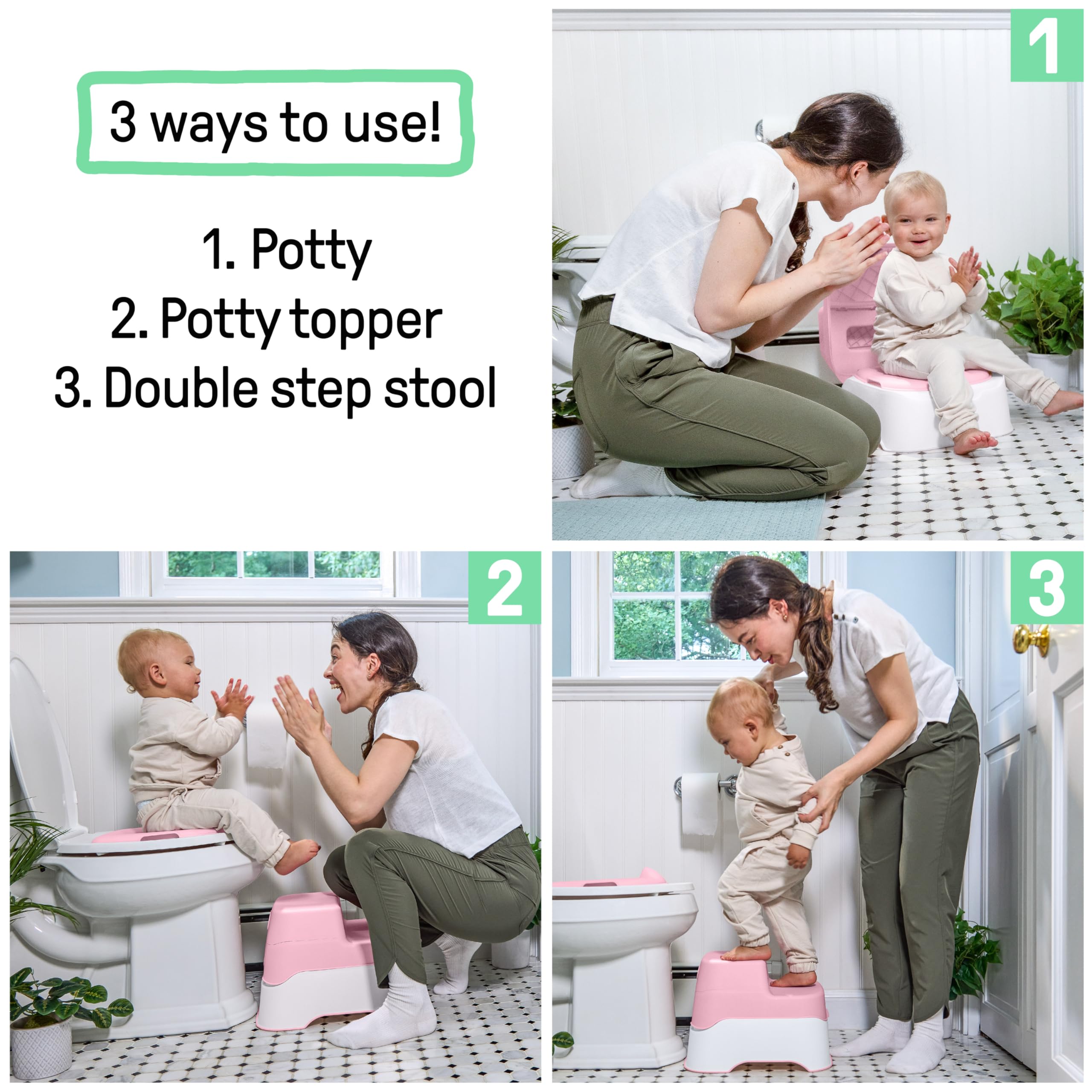 Ingenuity Prepare to Potty system 3 w 1 – nocnik, góra, stołek, łatwy montaż, różowy, dla dzieci w wieku od 18 miesięcy