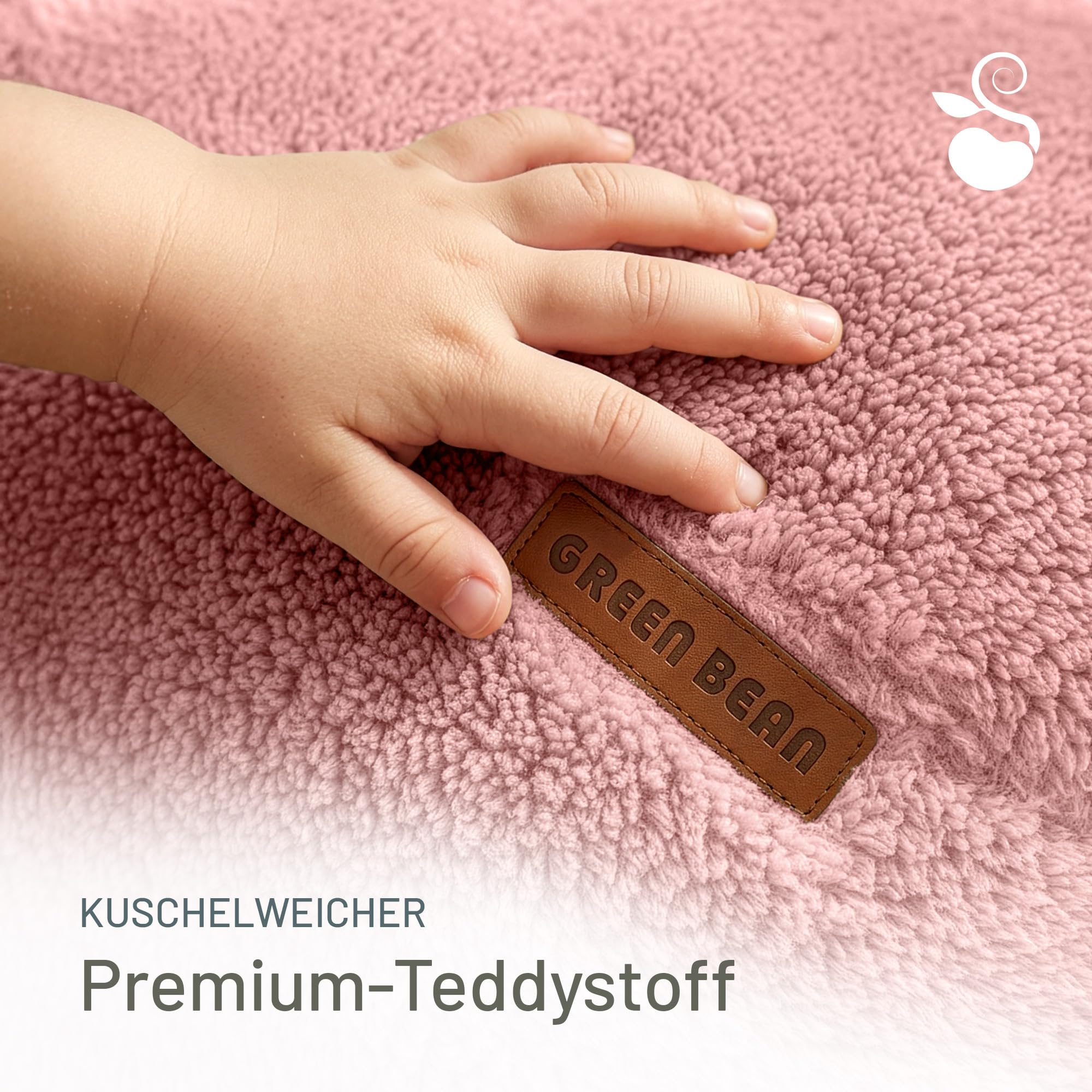 Green Bean Sitzsack 50x50x60cm Teddystoff mit 90L EPS-Perlen Füllung - Rosé - Indoor Sitzkissen Kuschelig Waschbar - Bean Bag Bodenkissen Lounge Chair Sitzhocker