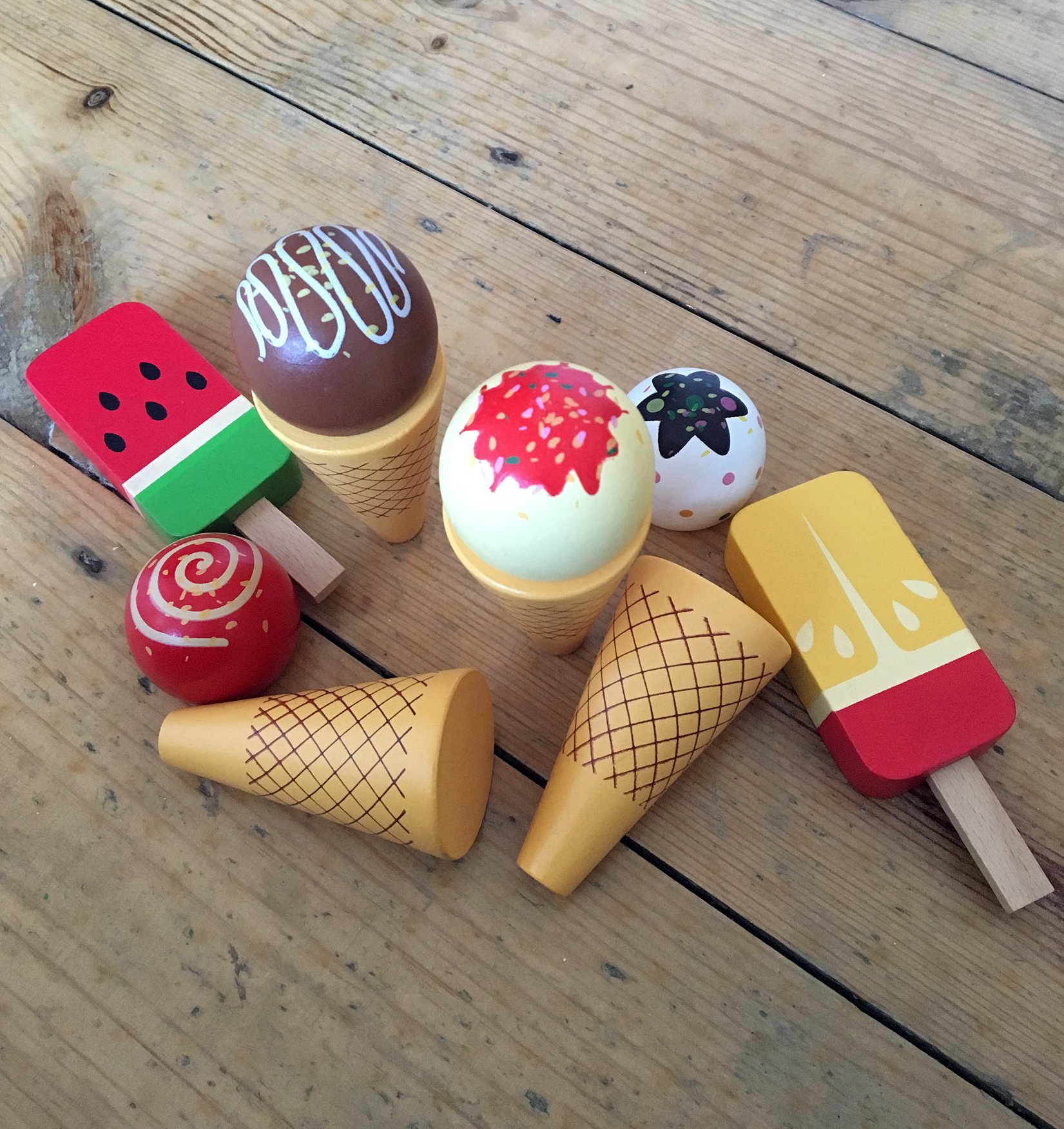 Buy Wooden Ice Cream Set Ice Cream Cones and Ice Lollies Pretend Play Food Toys,
