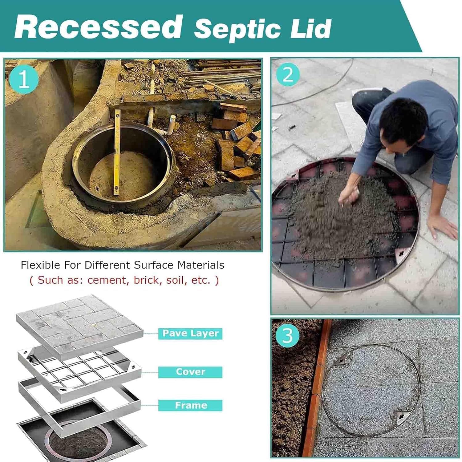 Cubierta para cámara de inspección de tanque séptico de aguas residuales, cubierta de drenaje resistente para patios, jardines, 80 x 80 cm