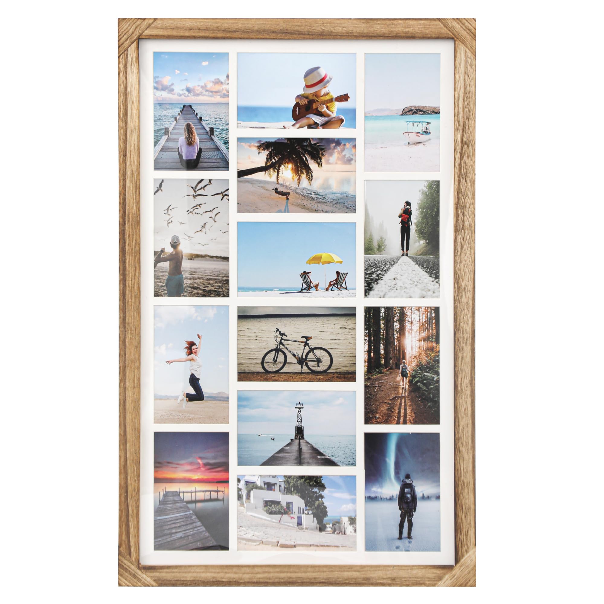 MIHORLIFE Solid Wood, Multi Large Aperture Photo Picture Frame, Versatile Collage Display with Durable Transparent Board, Wall or Tabletop Decor, Holds 14 Photos 6"x4"(Carbonized Black)