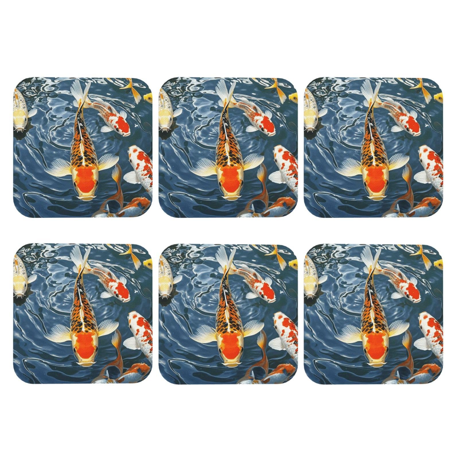 Coasters Set of 6 Waterproof Non-Slip Leather Drink Coasters Round Mug Mat Japan Fancy Koi Carp Fishes Coasters for Drinks Tabletop Protection Cup Pad for Coffee Table Bar Home Decor