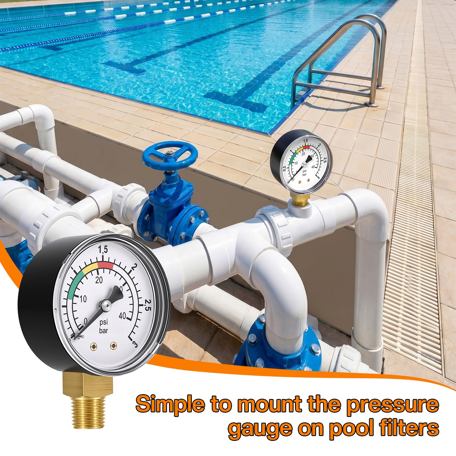 Manómetro de Presión de Agua 0-3BAR/PSI 1/4" BSPT Ø50mm para Filtro Bomba