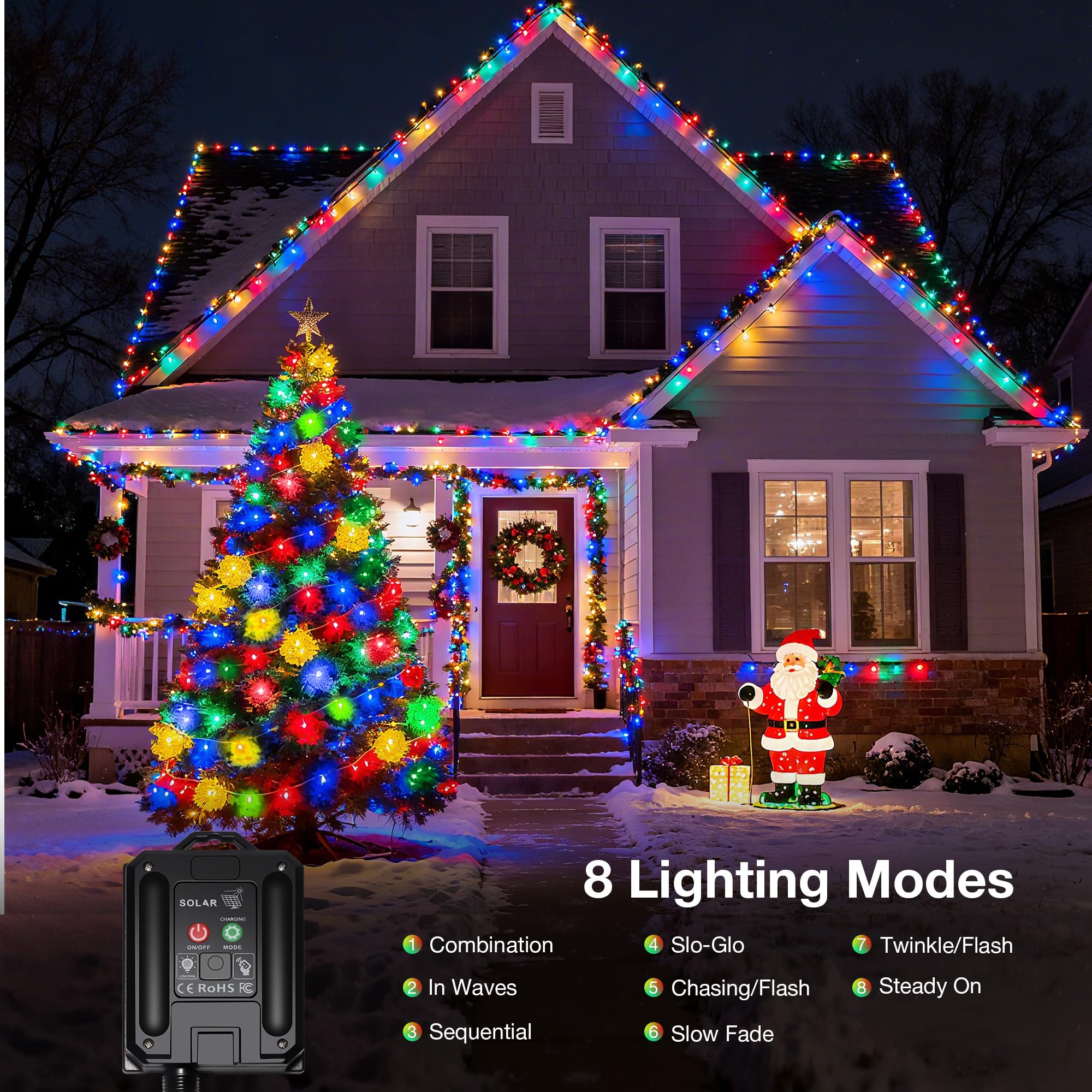 Luces solares de Navidad para exteriores, 72 pies, 200 luces LED solares con 8 modos, cadena de luces de Navidad impermeables para patio, jardín, fiesta, árbol, procha, decoración de Navidad