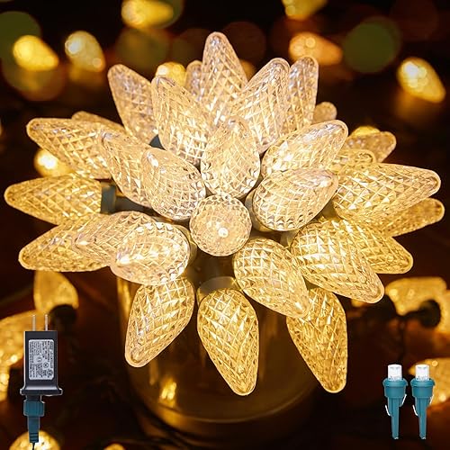 Miniatura 17 de Luces LED C9 de Navidad para exteriores, 81 pies, 100 luces LED de cadena con temporizador y 8 modos de luz, luces de árbol de Navidad conectables