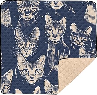 Beauty Abyssinian Cats Navy Blue Large Stylish Baby Gym & Activity Mat for Floor 1-Piecing Newborns Kicking Mat for Babies Infants Toddlers, 50'' x 50''