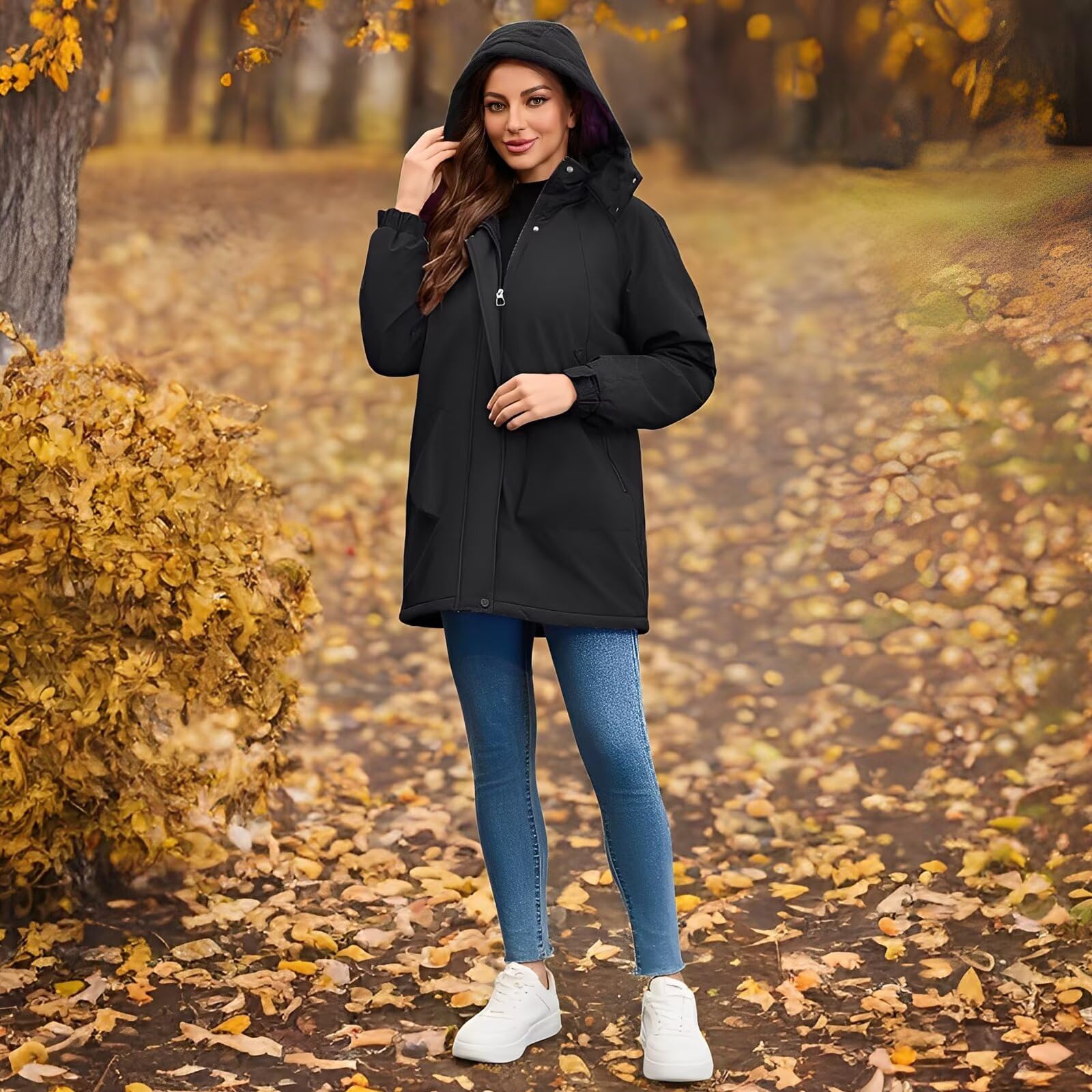 Chaquetas impermeables ligeras para mujer Abrigos largos de softshell con forro polar cálido para otoño-invierno