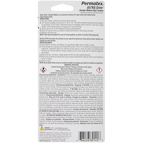 Miniatura 2 de Permatex 22074 Ultra Grey Rigid High-Torque RTV Junta de silicona, 0.5 onzas, paquete de de 1
