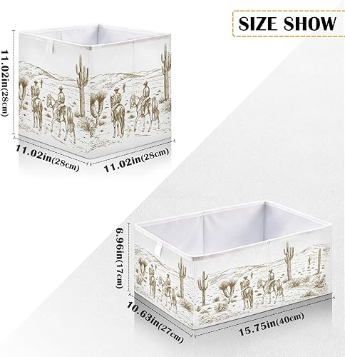 Miniatura 2 de American Wild West Desert Cowboys - Cubo de almacenamiento de cactus, cesta de almacenamiento de tela plegable, caja organizadora de tela con asa