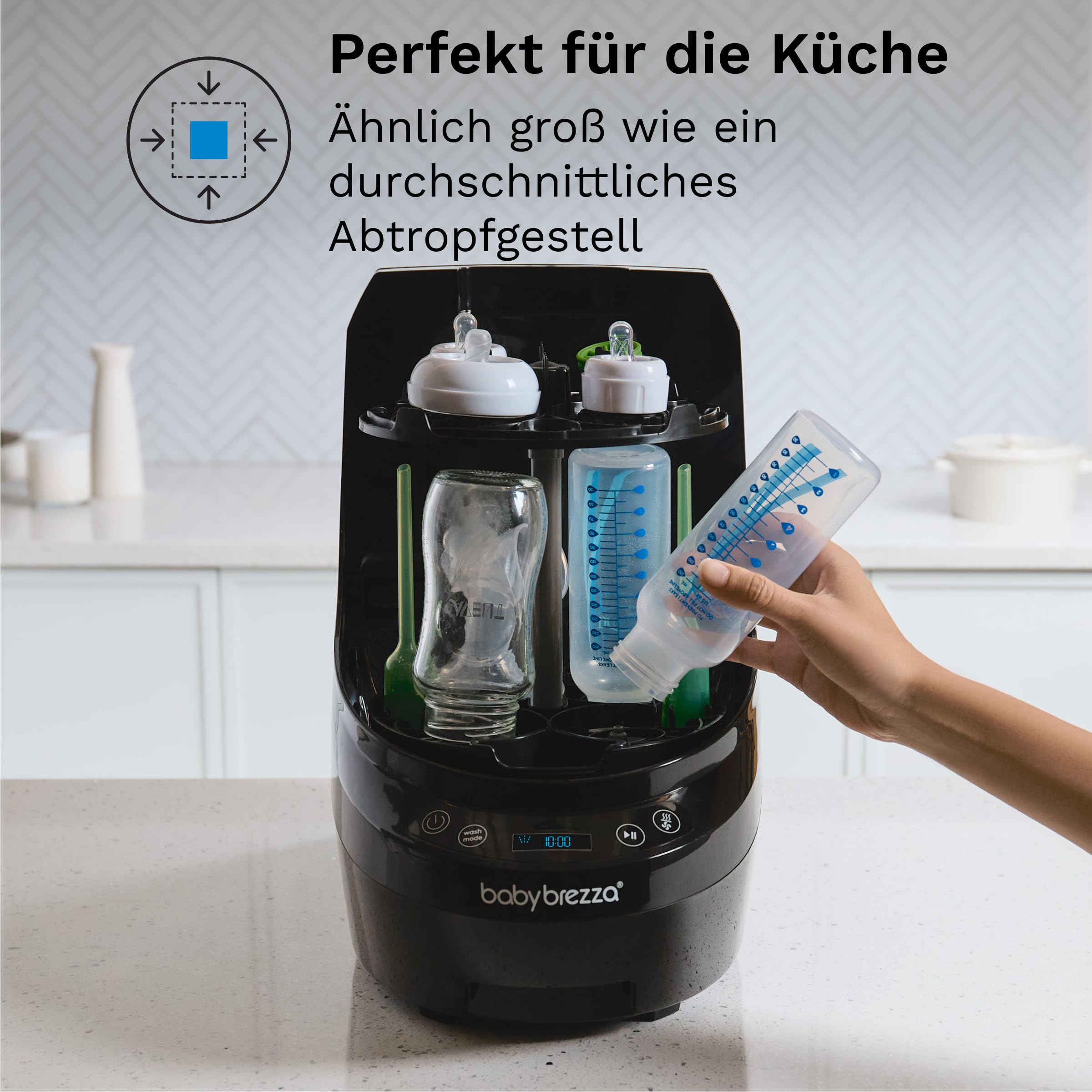 Baby Brezza Bottle Washer Pro Babyflaschenreiniger – Automatische Flaschenwaschmaschine für Babyflaschen – Reinigt, sterilisiert & trocknet – Mit HEPA-Filter, 20 Sprühdüsen & 6 Modi