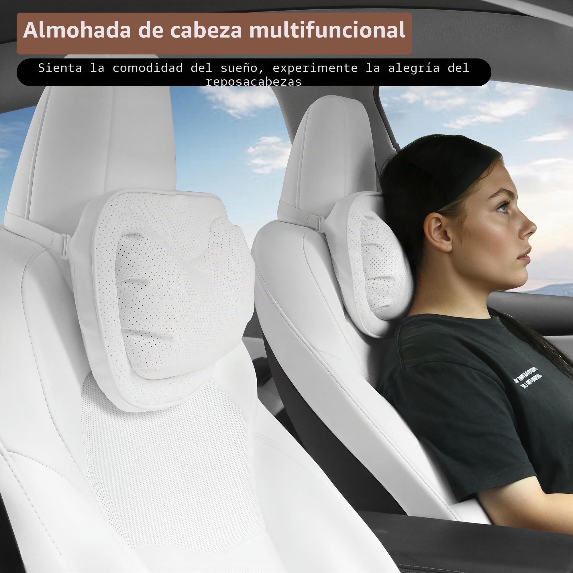 Reposacabezas Coche Soporte Ergonómico, Cojin Cervical Coche Conductor, Cojín Almohada Cervical para Condu Oficina Gaming, Comodidad y Transpirable, Blanco, 2 Unidades