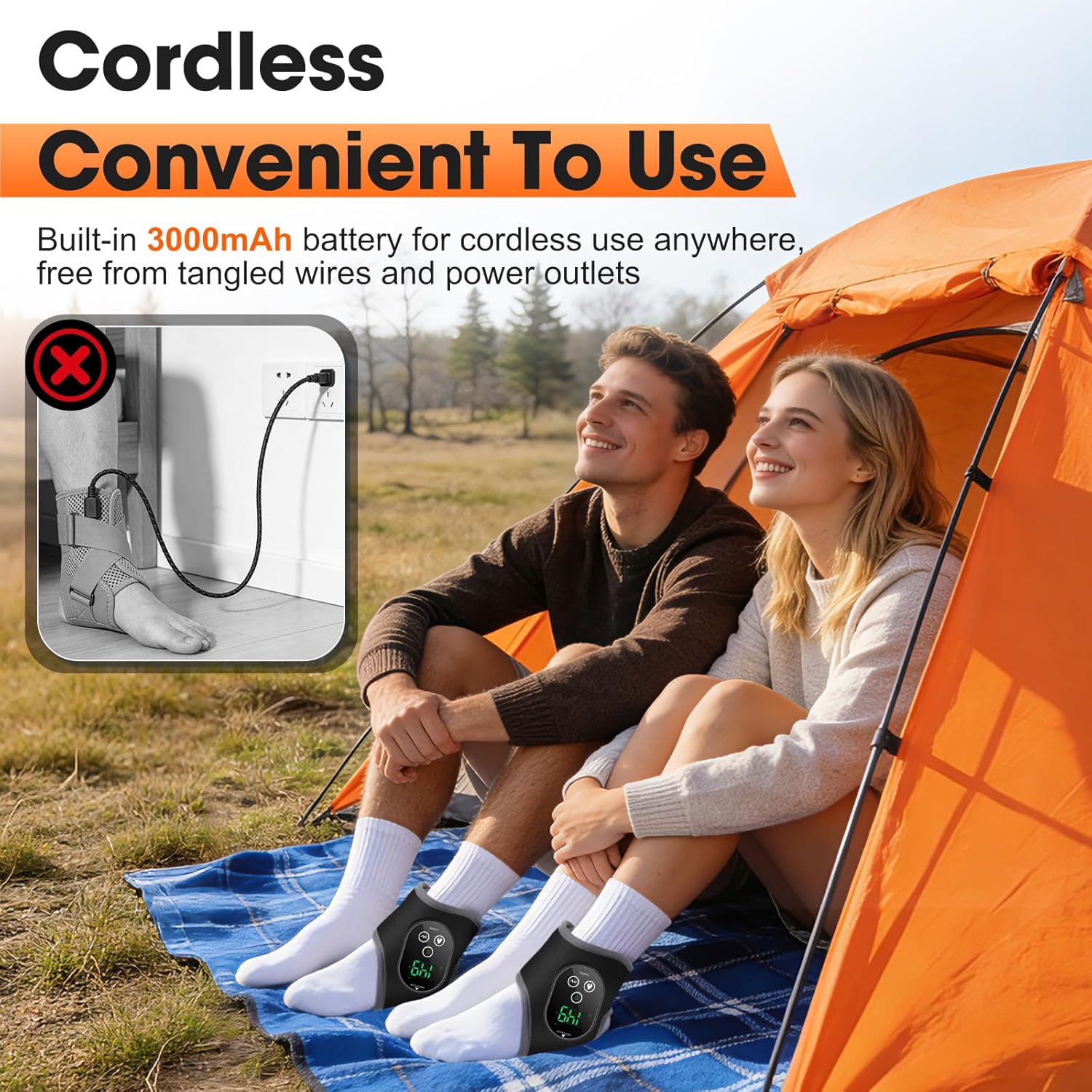 2PCS Cordless Foot and Ankle Massager with Heat, Ankle Heating Pads, Rechargeable Heated Foot Brace Wrap, 3 Vibration and 4 Heating Modes