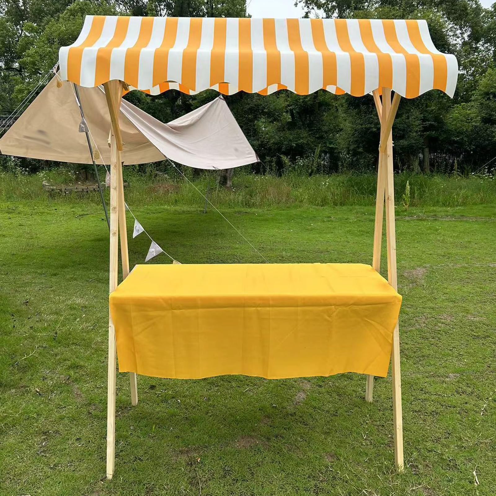 Carritos de Mercado, caseta Plegable de Madera para concesiones en mercados agrícolas y ferias, Carrito móvil con Ruedas, Puesto Playero (Amarillo, 140 cm de Ancho)