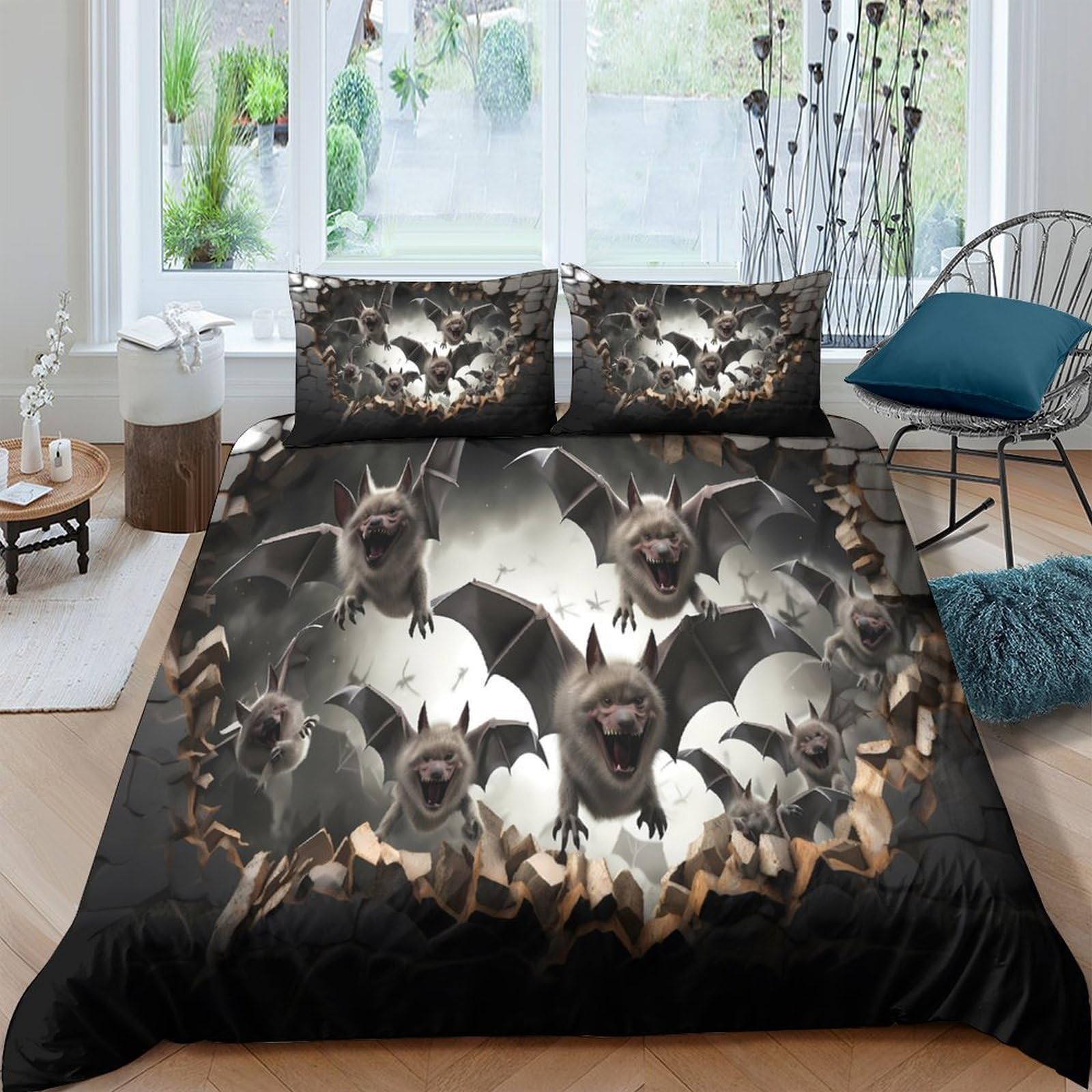 Ctjqhvkz Style-5 3D Printed Gothic Bat Fitted Sheet Microfiber Soft Breathable Horror Night Mattress Cover For Bedroom Guest Room Decor Single（135X200cm）