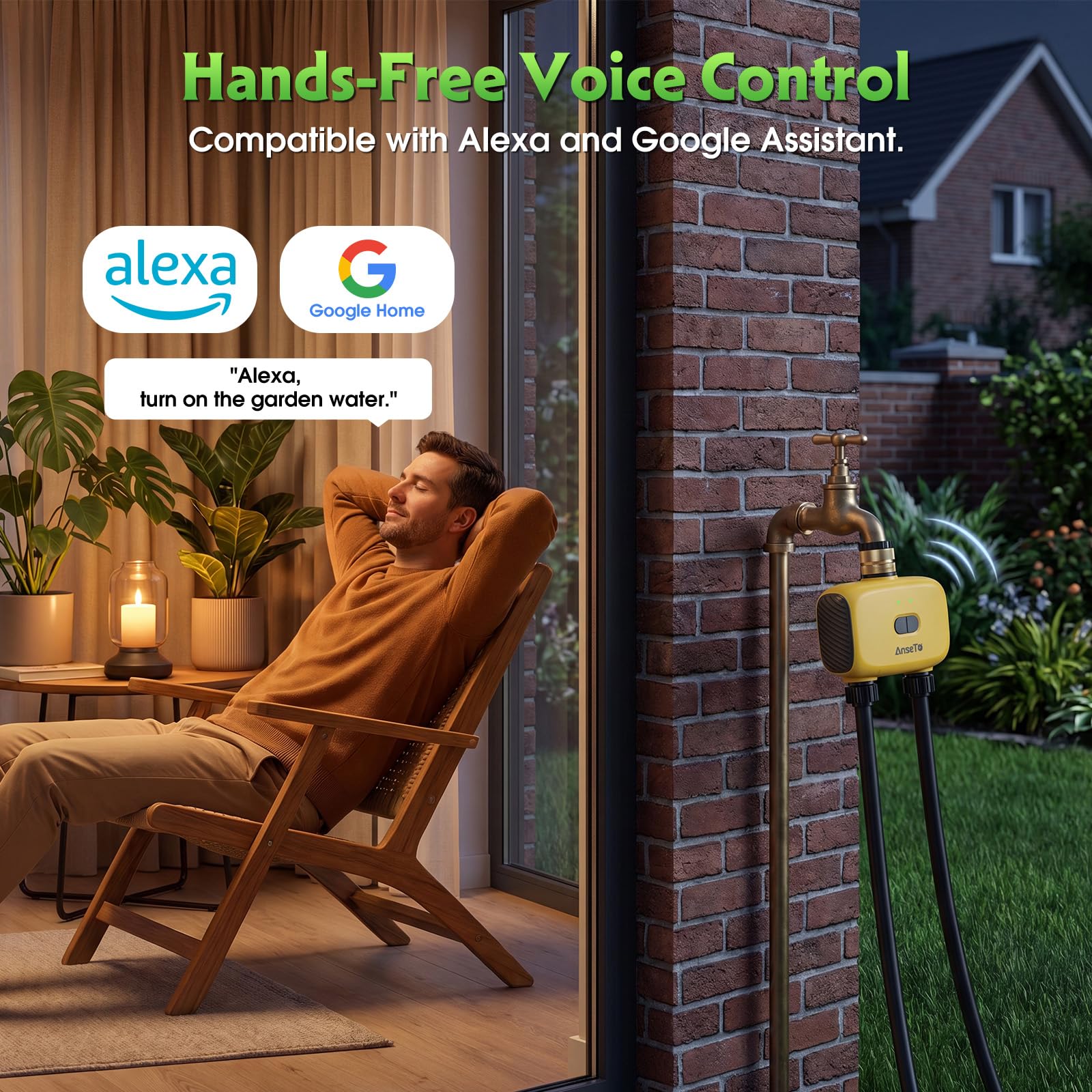 Programador Riego WiFi para Jardines,Terrazas,Césped y Zonas Exteriores,Entrada de Latón Sistema de Riego Automático con 2 Salidas,Concentrador WiFi y Función de Control Remoto