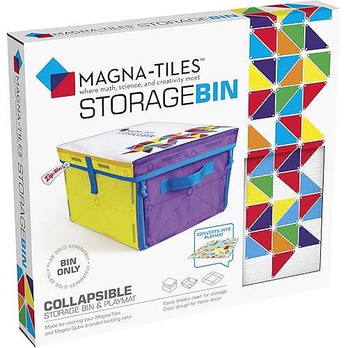 Magna Tiles Storage Bin & Interactive Play-Mat, Collapsible Storage Bin with Handles for Playroom, Closet, Bedroom, Home Organization and Classroom, 12.5 x 11 x 8