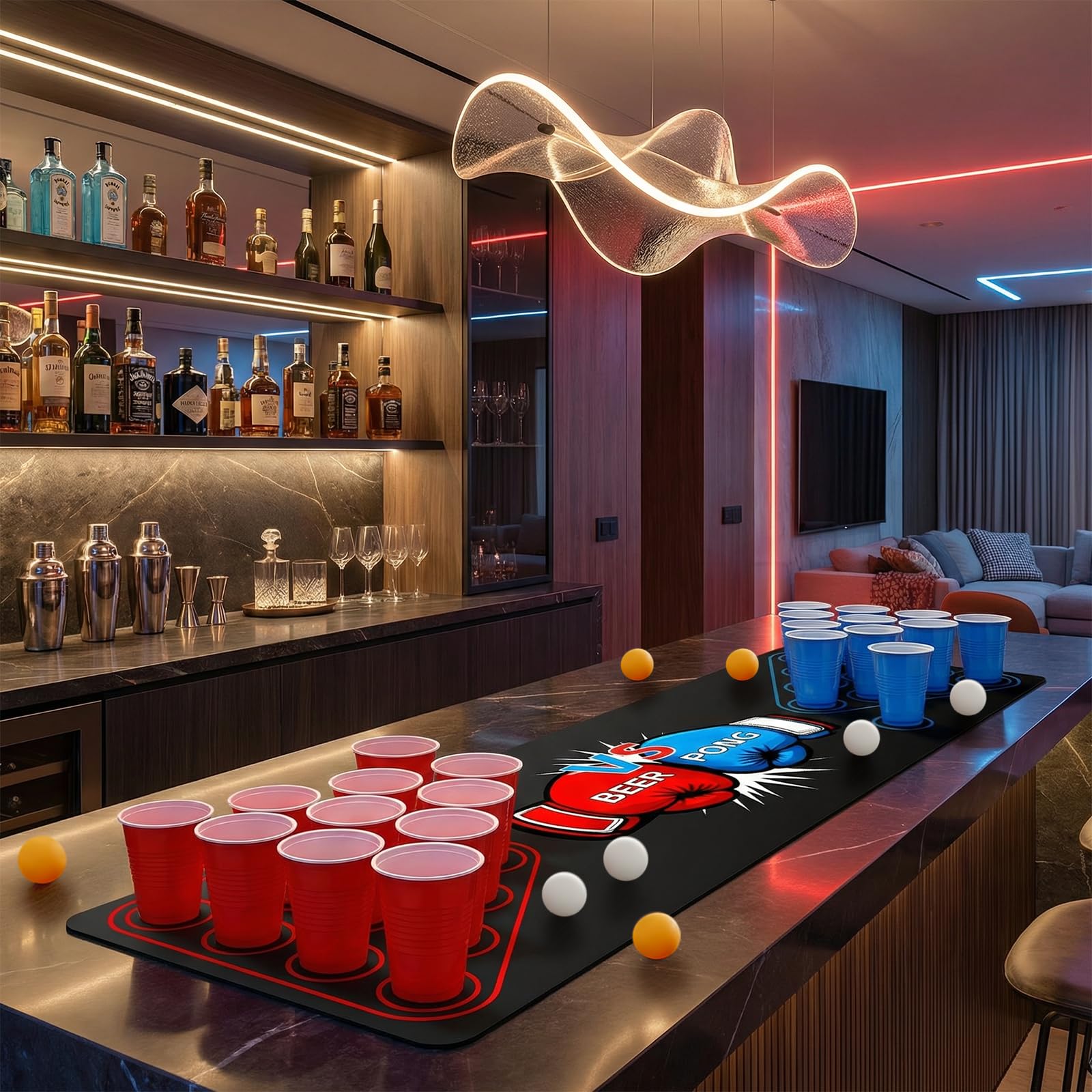DESPOINA Beer Pong Ping Pong Kit Completo, Birra Pong Party Set con Tappeto da Gioco, Include 40 Bicchieri Beer Pong e 8 Palline da Ping, Set Riutilizzabile per Feste di Compleanno e Matrimoni