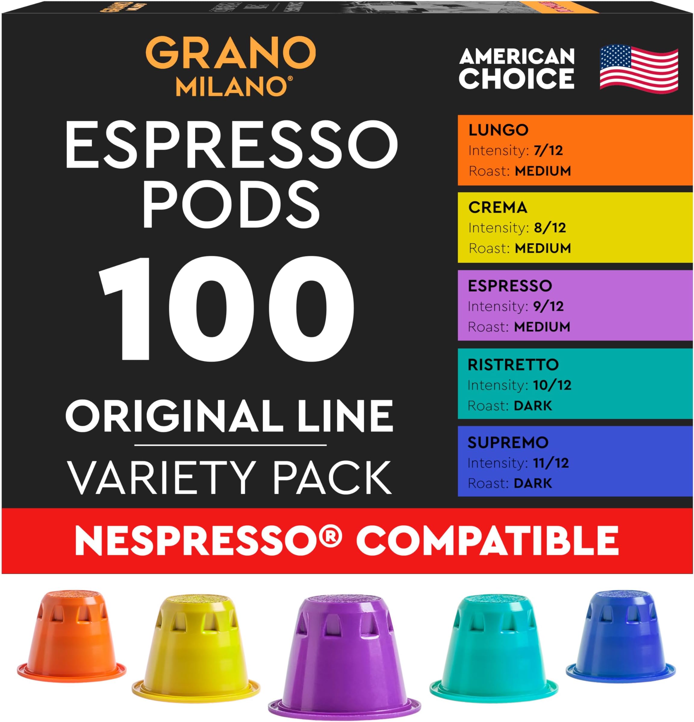 Grano Milano Coffee Capsules (Variety pack, 100 Count)